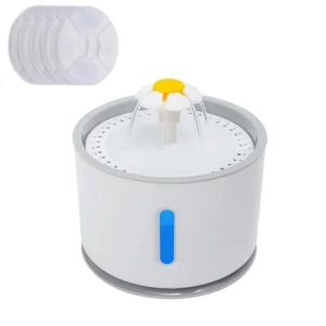 Automatyczna fontanna dla kotów 2,4 l z LED i 5 filtrami USB Srebrny