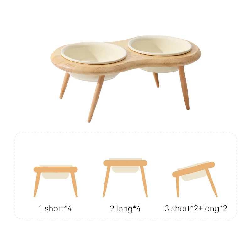 Ceramiczna miska 800ml dla kota i psa na drewnianej podstawce żółty