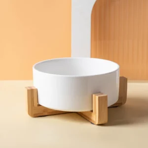 Ceramiczna miska dla psa i kota z drewnianą matą szeroka chroni kręgosłup Burgundia