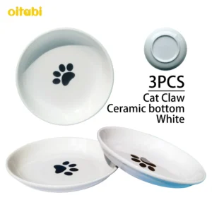 Ceramiczne miski dla kota 3 szt., płytkie i szerokie Biały