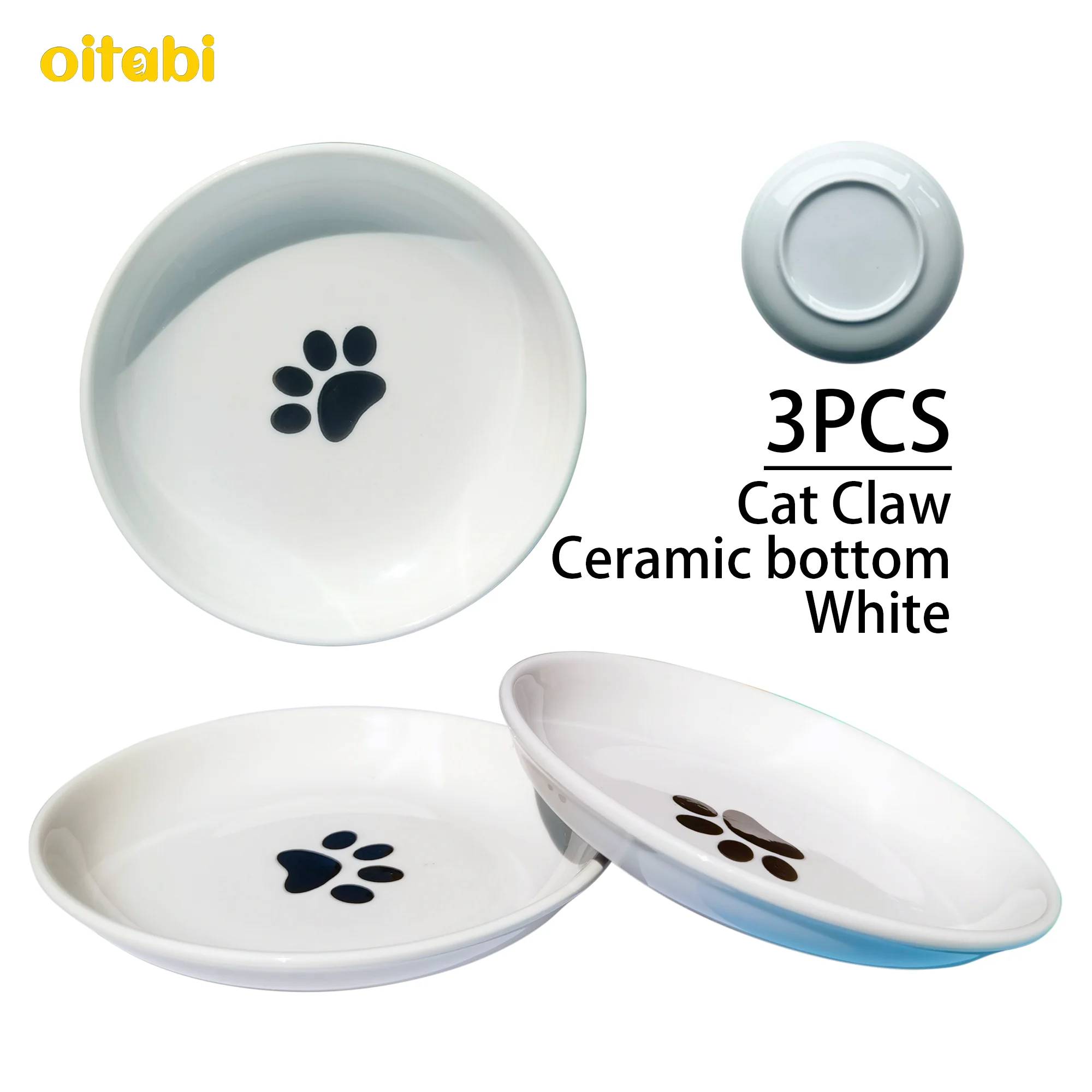 Ceramiczne miski dla kota 3 szt., płytkie i szerokie Biały