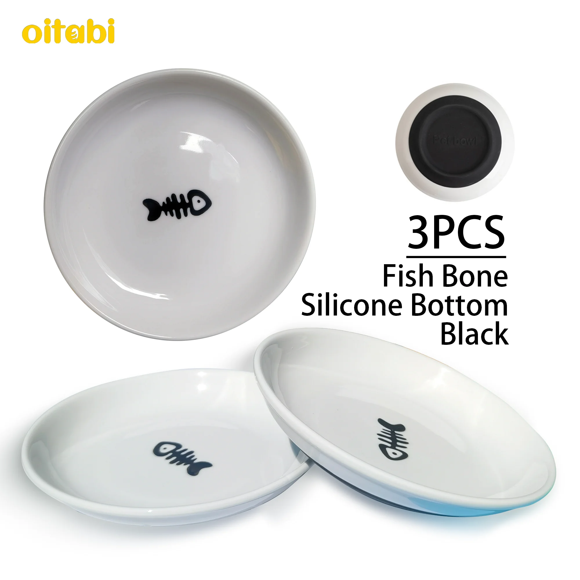 Ceramiczne miski dla kota 3 szt., płytkie i szerokie Niebieski