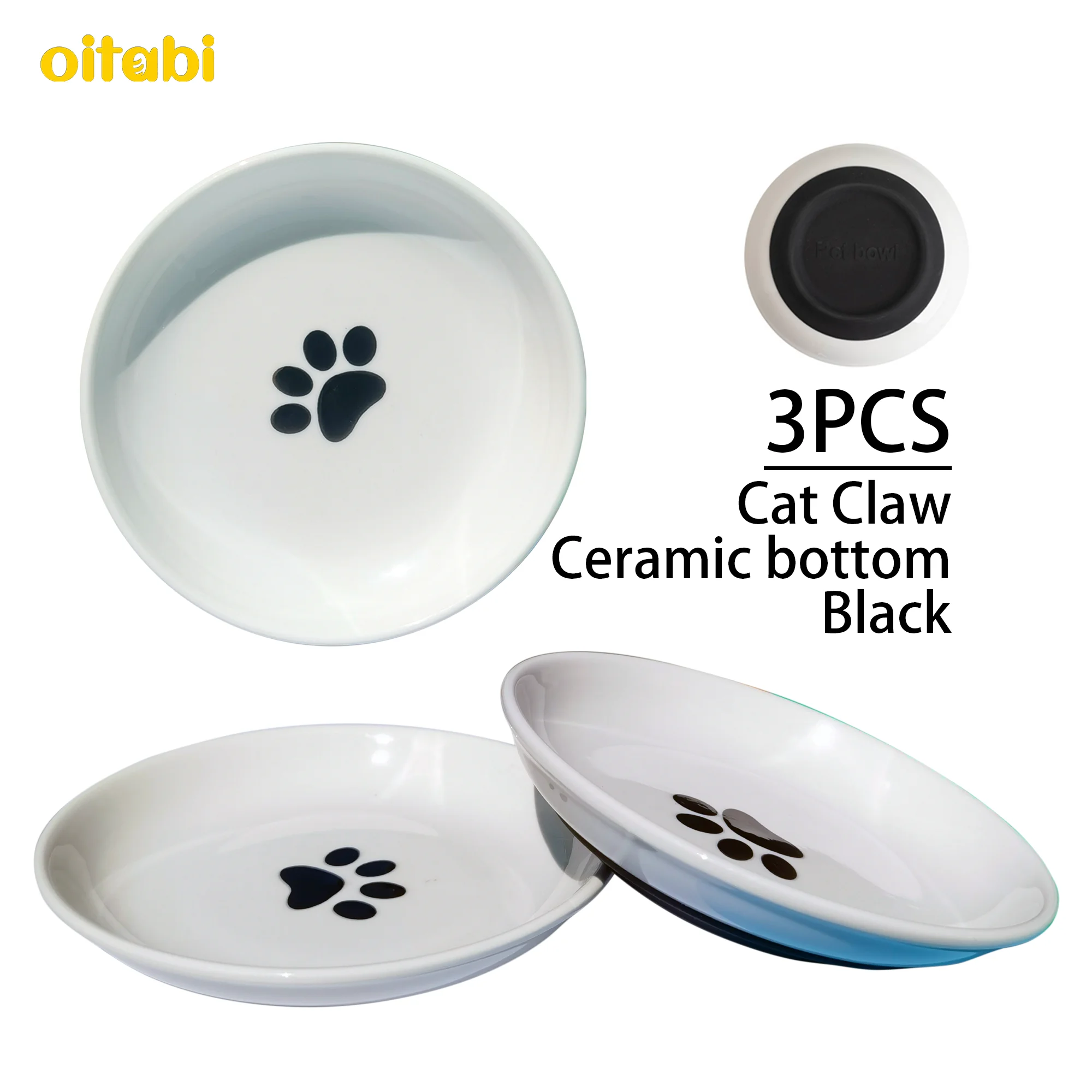 Ceramiczne miski dla kota 3 szt., płytkie i szerokie Szary