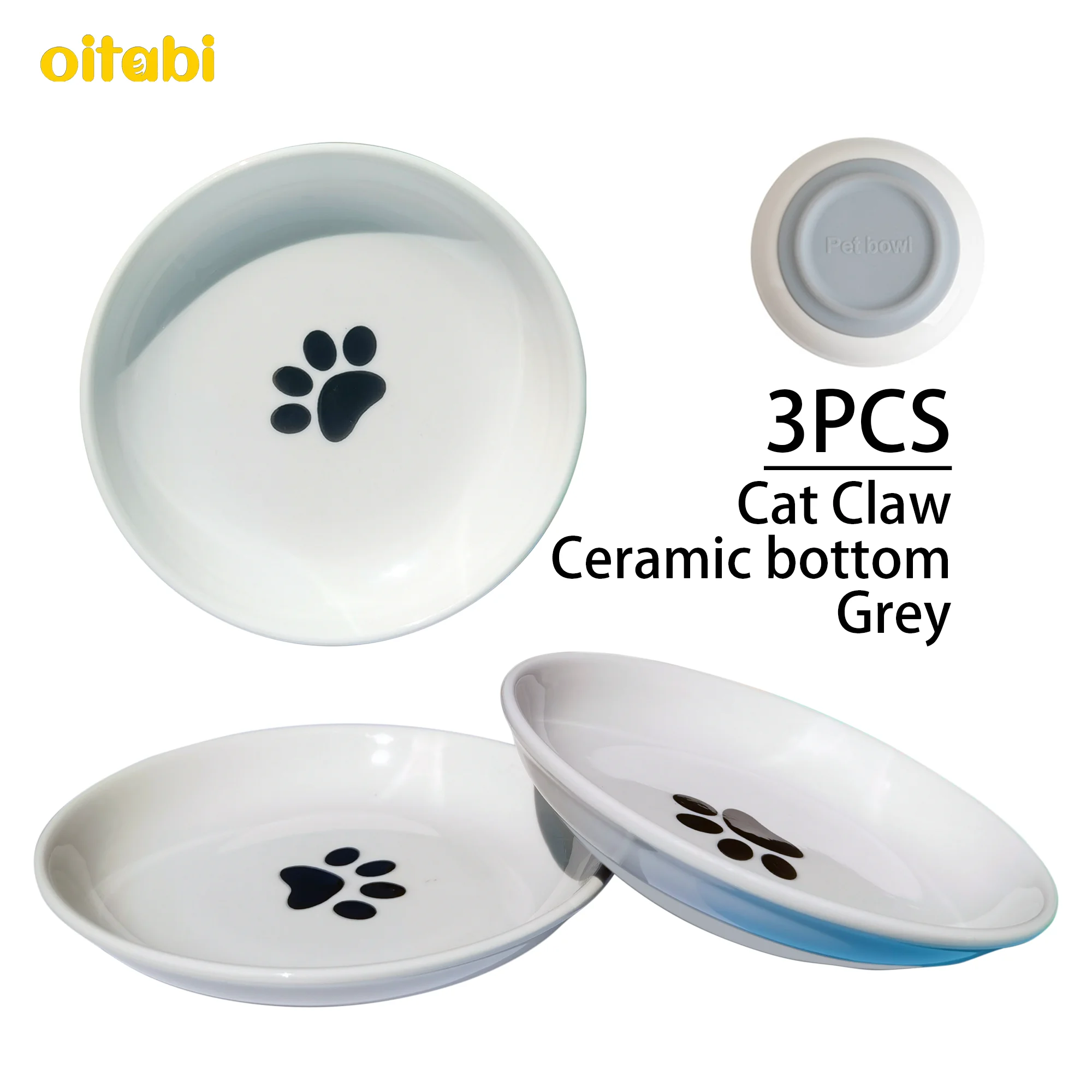 Ceramiczne miski dla kota 3 szt., płytkie i szerokie Zielony