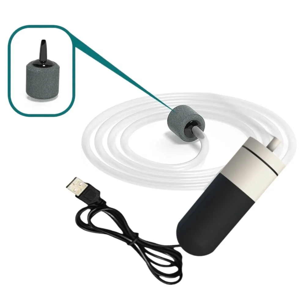 Cicha mini pompa powietrza USB do akwarium z regulacją prędkości Biały
