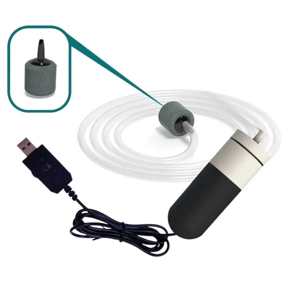 Cicha mini pompa powietrza USB do akwarium z regulacją prędkości Czarny