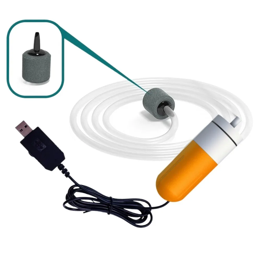 Cicha mini pompa powietrza USB do akwarium z regulacją prędkości Srebrny