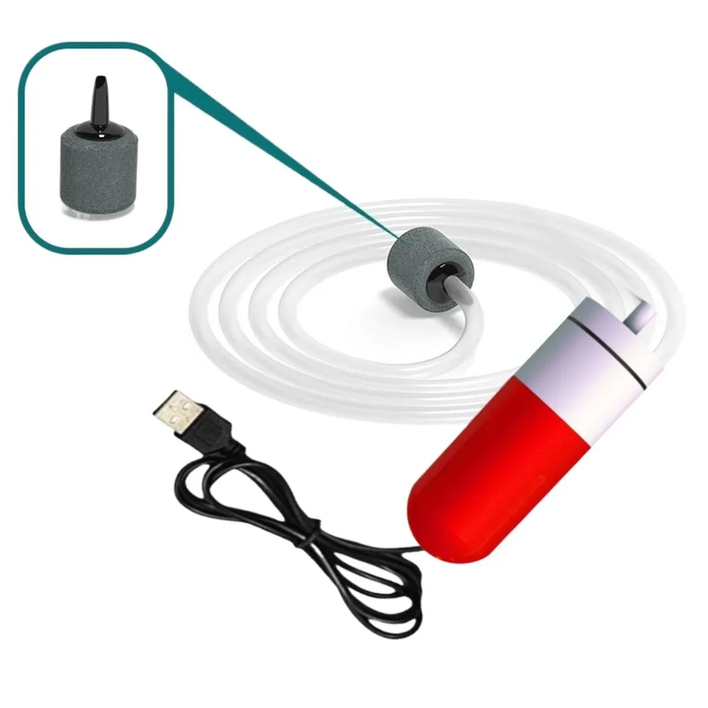 Cicha mini pompa powietrza USB do akwarium z regulacją prędkości żółty