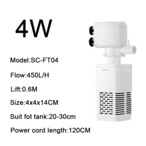 Cicha pompa filtrująca do akwarium 3 w 1 z aeratorem i generatorem fal 220V Biały