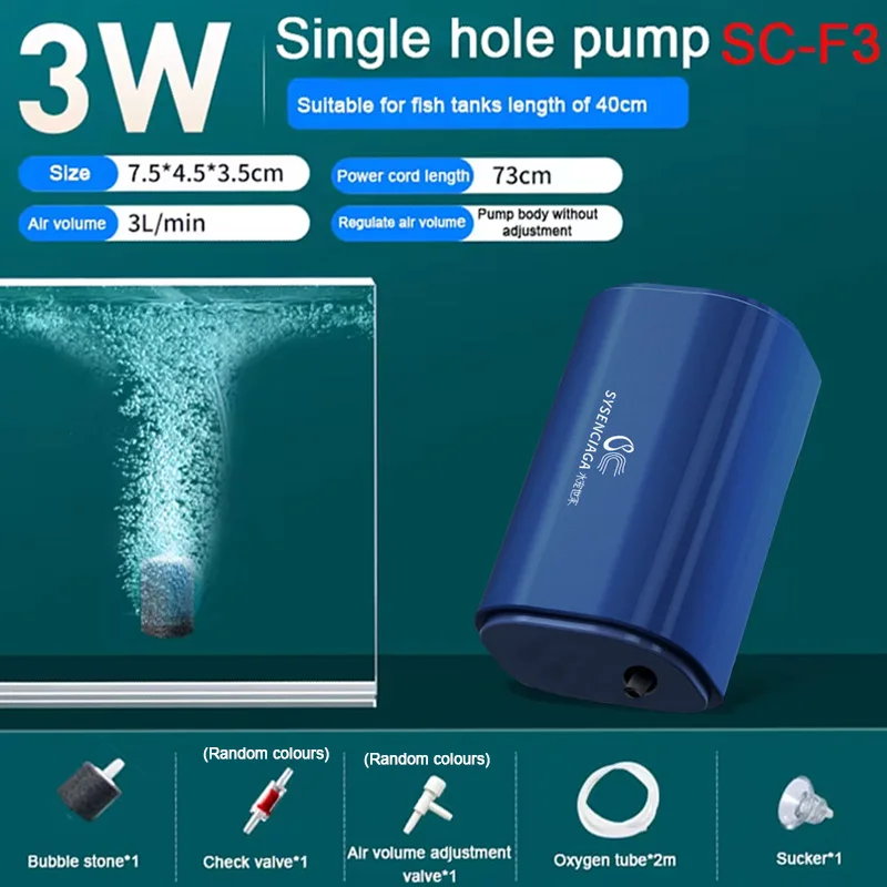 Cicha pompa powietrza do akwarium 220V z zaworem zwrotnym 3W–14W Biały