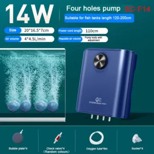 Cicha pompa powietrza do akwarium 220V z zaworem zwrotnym 3W–14W Burgundia