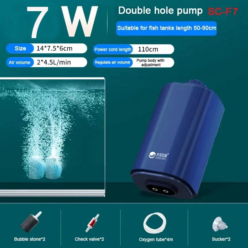 Cicha pompa powietrza do akwarium 220V z zaworem zwrotnym 3W–14W Czarny