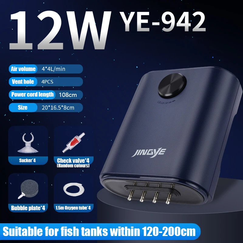 Cicha pompa powietrza do akwarium 220V z zaworem zwrotnym 3W–14W Czerwony