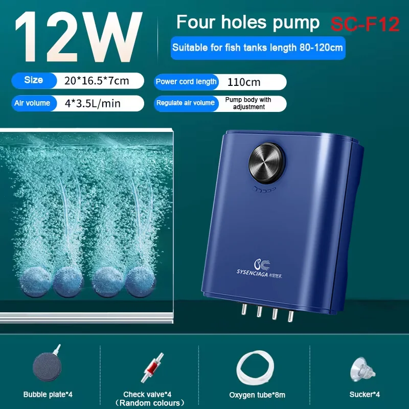 Cicha pompa powietrza do akwarium 220V z zaworem zwrotnym 3W–14W Srebrny