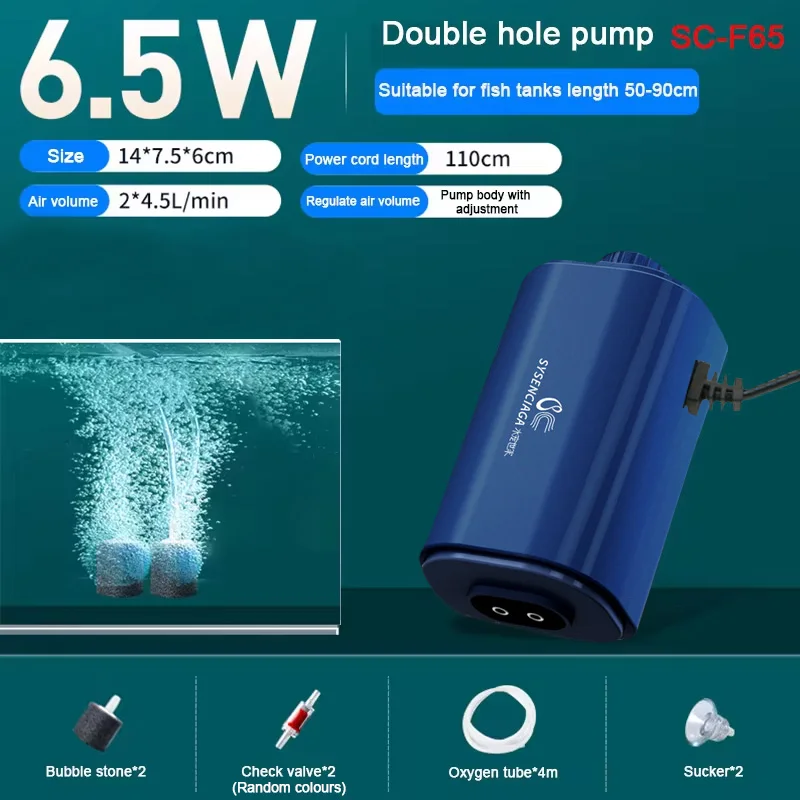Cicha pompa powietrza do akwarium 220V z zaworem zwrotnym 3W–14W Szary