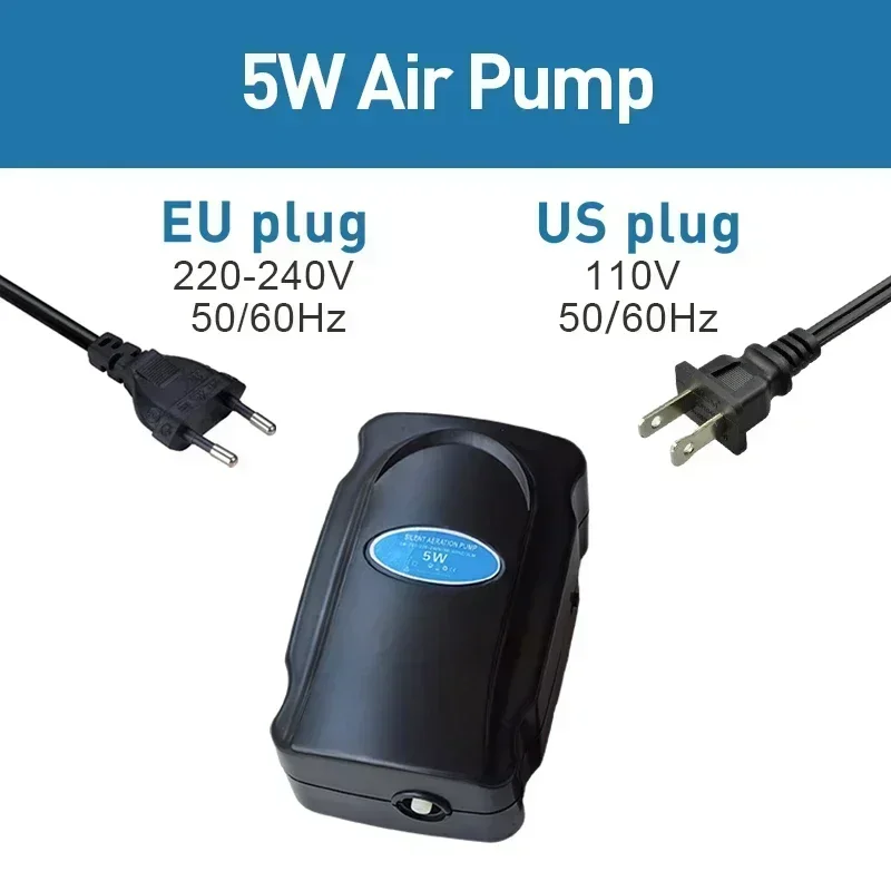 Cicha pompa powietrza 5W do akwarium 220V — bąbelkowy aerator sieciowy Biały