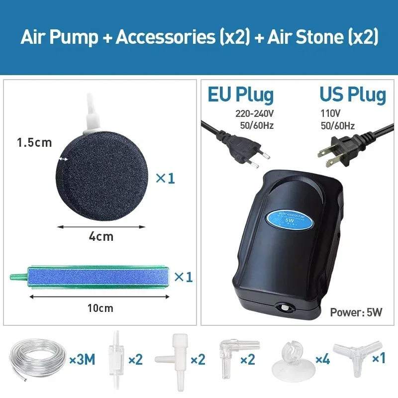 Cicha pompa powietrza 5W do akwarium 220V — bąbelkowy aerator sieciowy Burgundia