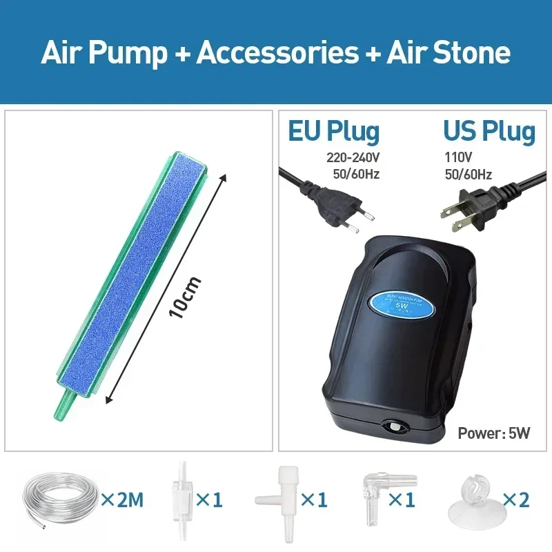 Cicha pompa powietrza 5W do akwarium 220V — bąbelkowy aerator sieciowy Szary