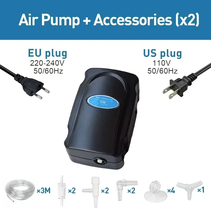 Cicha pompa powietrza 5W do akwarium 220V — bąbelkowy aerator sieciowy Zielony