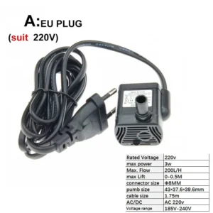 Cicha pompa zatapialna do akwarium 200-400 L/h A 220v eu