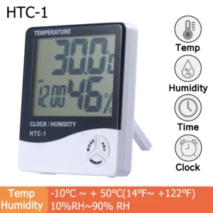Cyfrowy Termometr Higrometr LCD z Sondą Zewnętrzną i Zegarem Pomarańczowy