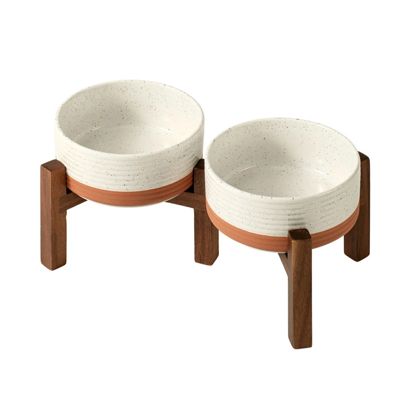Duże ceramiczne miski dla zwierząt 1800 ml na drewnianym stojaku Czarny