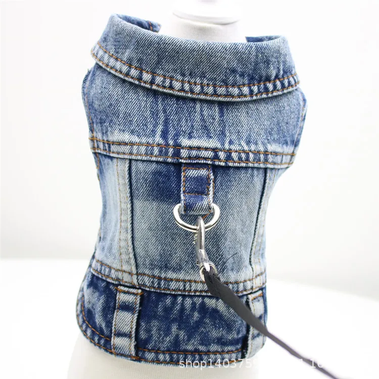 Dżinsowa kurtka dla psa - kowbojski płaszczyk dla małych ras Denim d ring