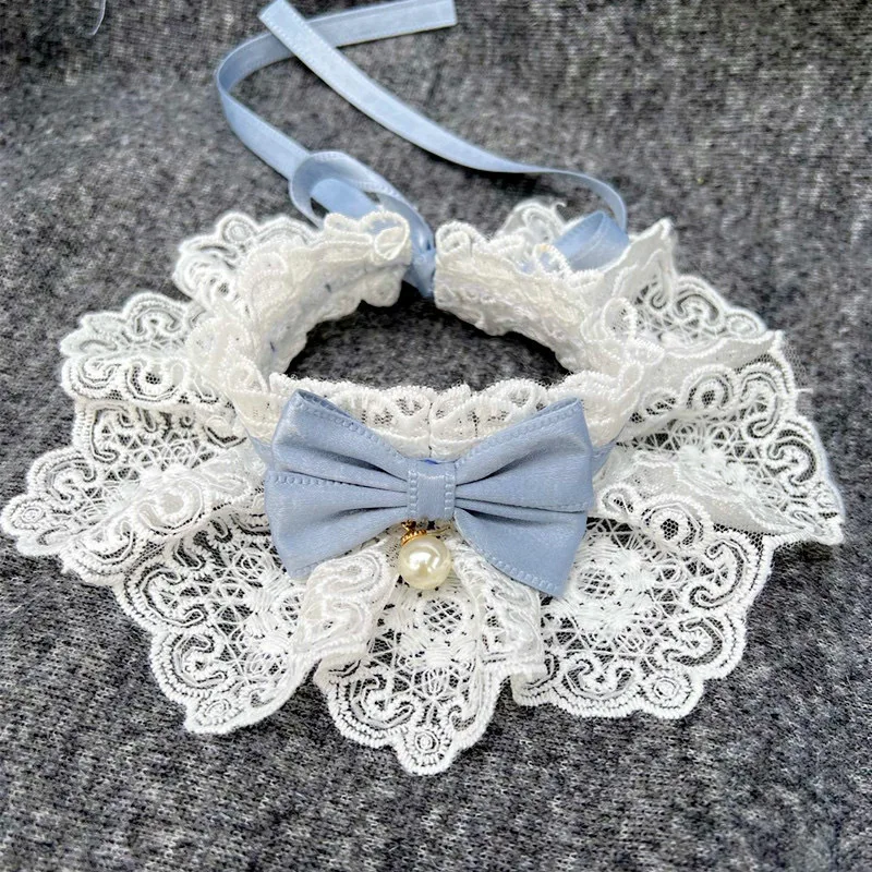 Elegancka obroża z perełkami i kokardką dla psa i kota Niebieski