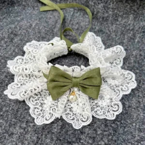Elegancka obroża z perełkami i kokardką dla psa i kota Zielony