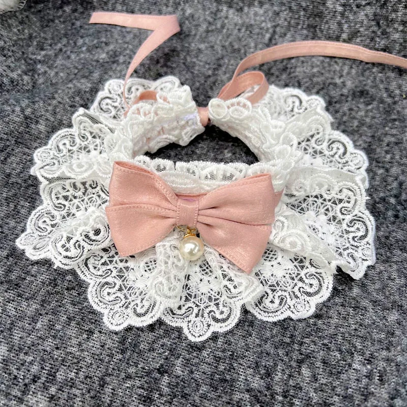 Elegancka obroża z perełkami i kokardką dla psa i kota Różowy