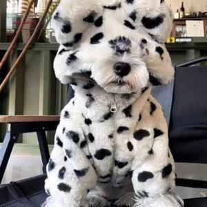 Eleganckie futrzane ubranko dla małego psa schnauzer bichon pudel Biały
