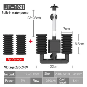 Elektryczny filtr gąbkowy 3 w 1 do akwarium AC 220V z kulkami bio Niebieski