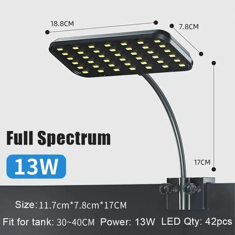 Energooszczędna lampa LED z klipsem do akwarium 220V pełne spektrum do roślin Czarny