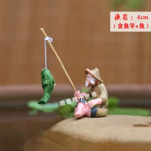 Figurka do akwarium - rybak, kot, panda i żaba Fisherman
