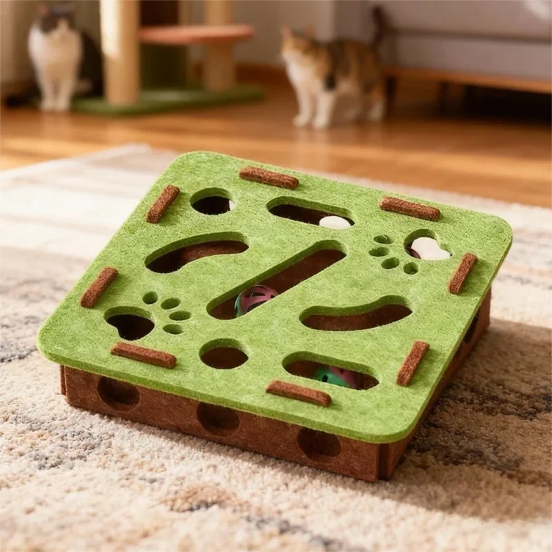 Filcowy tunel-puzzle dla kota z piłeczkami Zielony