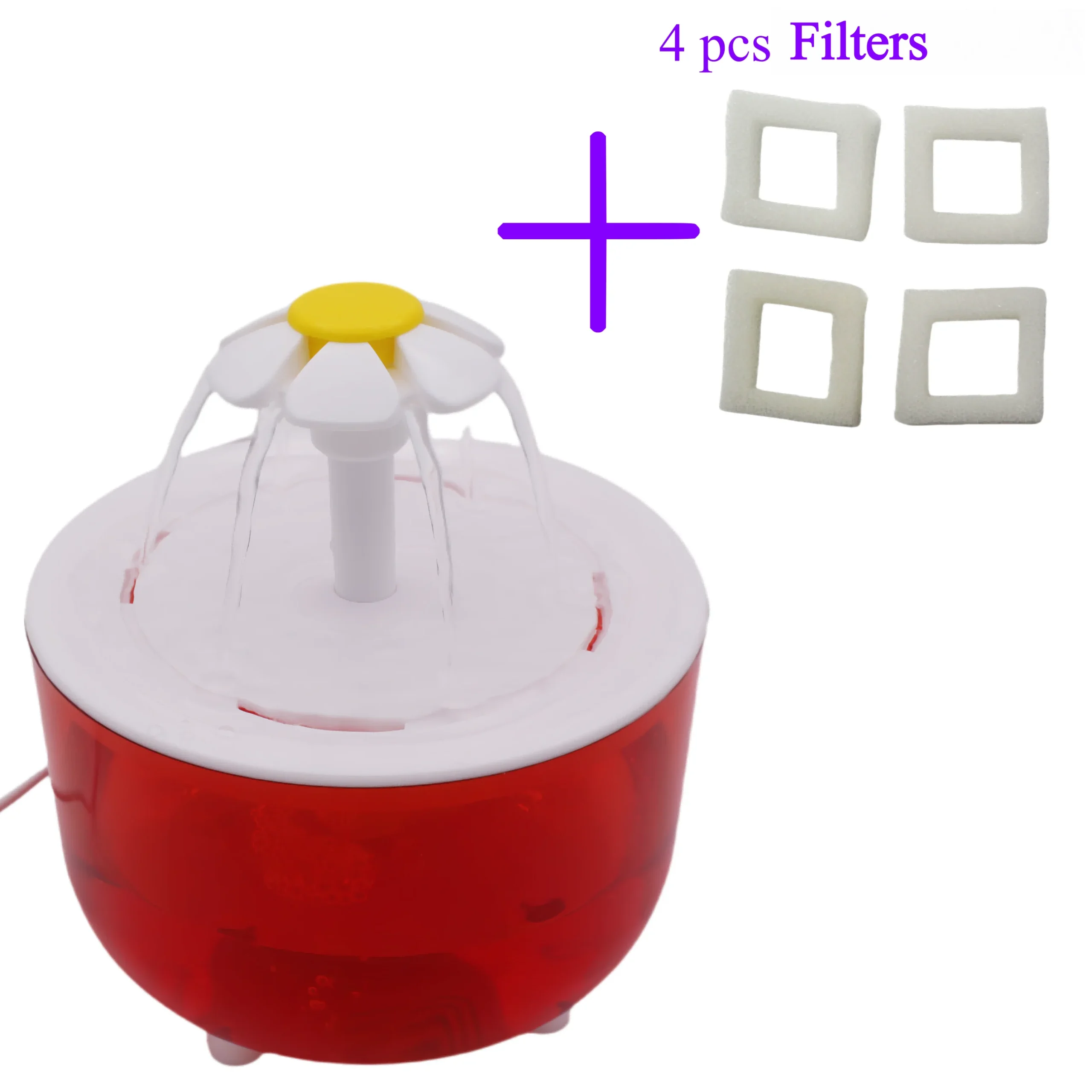 Fontanna dla kota 1200 ml z 4 filtrami i zasilaniem USB Czerwony