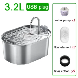 Fontanna dla kota i psa 3,2 l ze stali nierdzewnej USB z filtrem Zielony