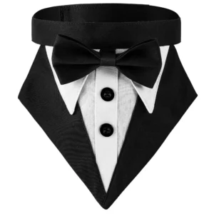 Formalna bandana smokingowa dla psa z muszka - na wesele i urodziny Biały