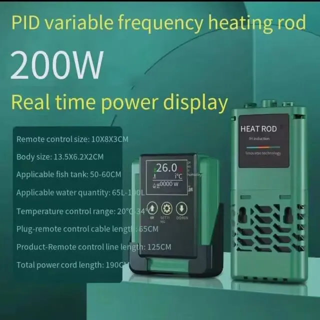 Grzałka akwariowa 50W–1200W z wyświetlaczem LCD i automatyczną regulacją Zielony