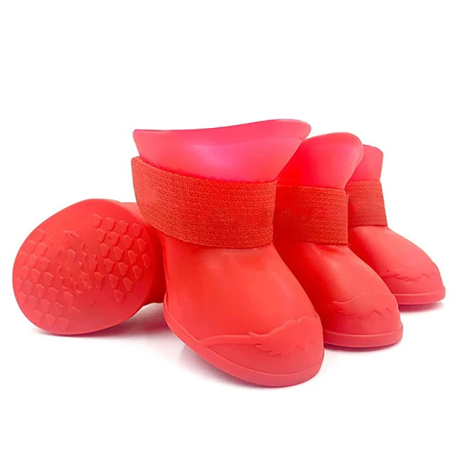 Gumowe wodoodporne buty outdoorowe dla psa i kota — 4 sztuki Czerwony