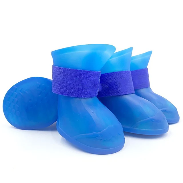 Gumowe wodoodporne buty outdoorowe dla psa i kota — 4 sztuki Niebieski