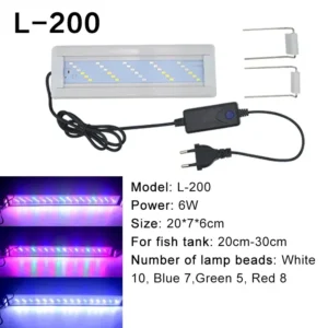 Super jasna lampa LED RGB z klipsem do akwarium 20–70 cm, 220V Biały