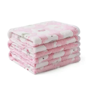 Koc dla psa i kota z motywem łap i słoni Różowy