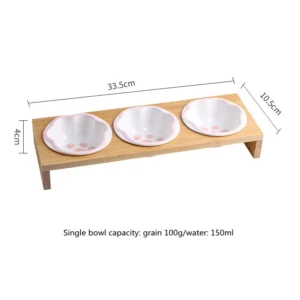 Komplet 3 ceramicznych misek dla kota i psa w bambusowych oprawkach Fioletowy