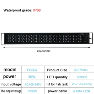 Lampa LED 24/7 do akwarium 75-90 cm pełne spektrum IP68 ze ściemniaczem Jasnoszary