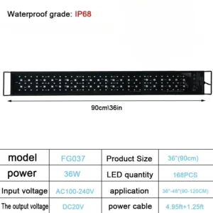 Lampa LED 24/7 DIY do dużego akwarium 75-90 cm IP68 ze ściemniaczem słodkowodna Czarny