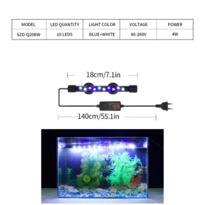 Lampa LED do akwarium 18-48 cm - wodoodporne oświetlenie roślin Szd q20bw