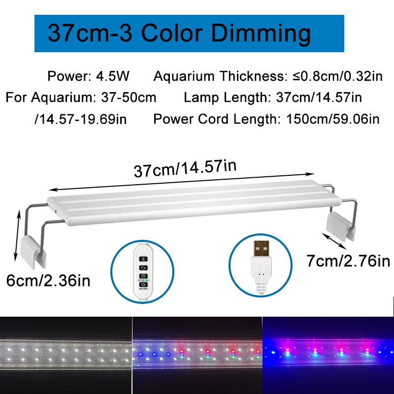 Lampa LED do akwarium z klipsem USB - oświetlenie roślin z timerem 37 cm