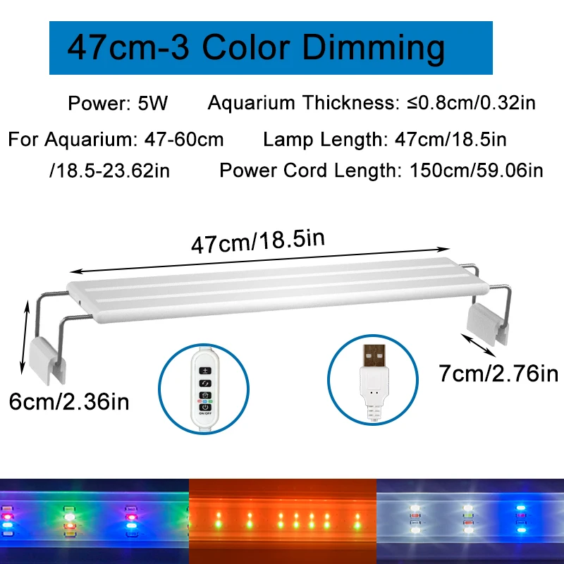 Lampa LED do akwarium z klipsem USB - oświetlenie roślin z timerem 47 cm