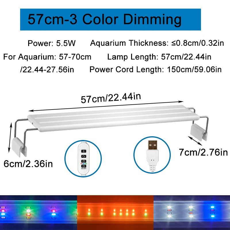 Lampa LED do akwarium z klipsem USB - oświetlenie roślin z timerem 57 cm